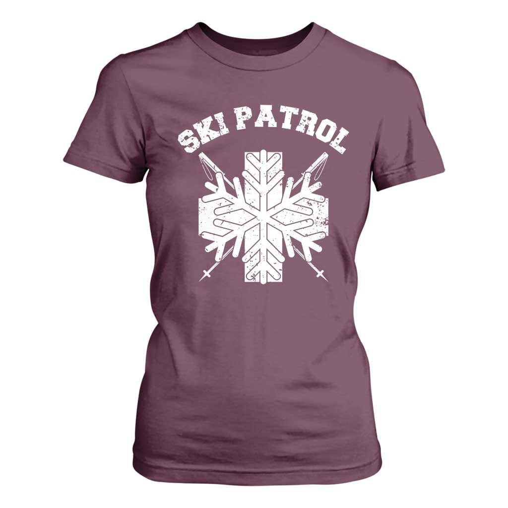 Ski Patrol T Shirt For Women Mountain Rescue Winter Slopes Skiing Snowboarding TS11 Maroon Print Your Wear