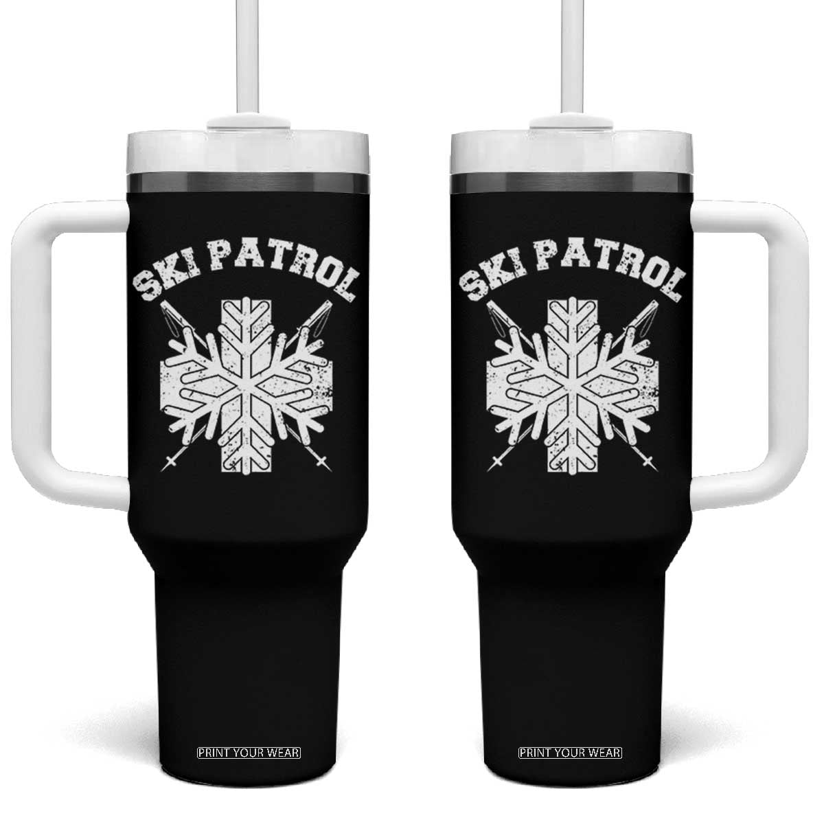 Ski Patrol Tumbler With Handle Mountain Rescue Winter Slopes Skiing Snowboarding TS11 One Size: 40 oz Black Print Your Wear