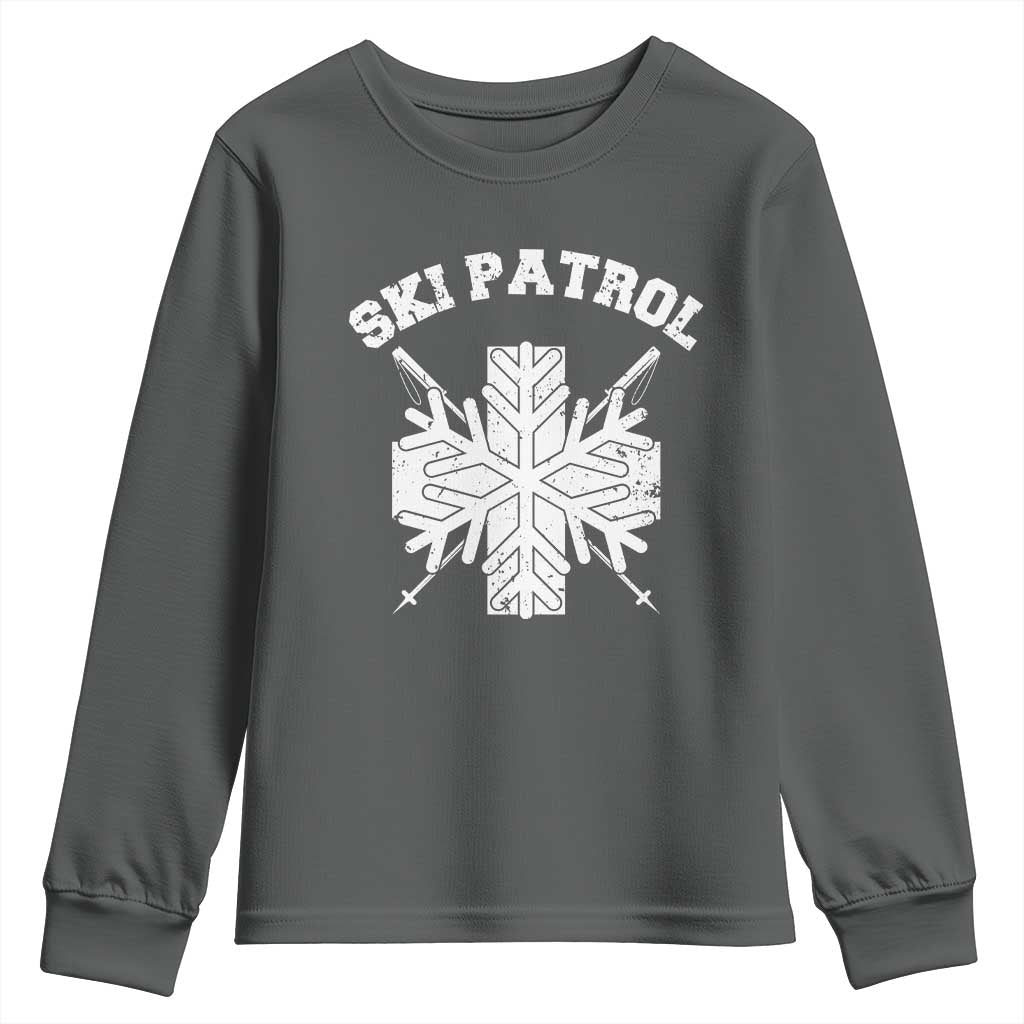 Ski Patrol Youth Sweatshirt Mountain Rescue Winter Slopes Skiing Snowboarding TS11 Dark Heather Print Your Wear