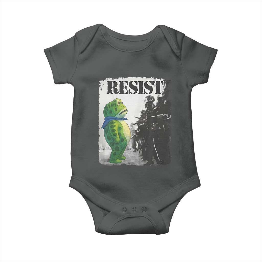 Frog Resist Baby Onesie Portland Frog Activist Protest City Art TS11 Dark Heather Print Your Wear