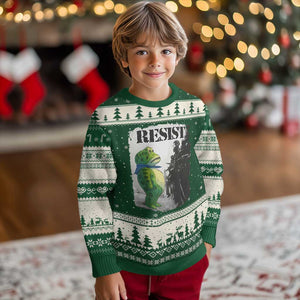 Frog Resist Ugly Christmas Sweater Portland Frog Activist Protest City Art TS11 Forest Green Beige Print Your Wear