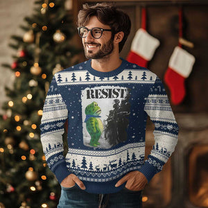 Frog Resist Ugly Christmas Sweater Portland Frog Activist Protest City Art TS11 Navy Beige Print Your Wear