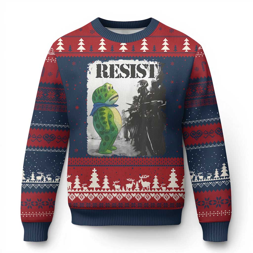 Frog Resist Ugly Christmas Sweater Portland Frog Activist Protest City Art TS11 Navy Red Print Your Wear