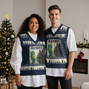 Frog Resist V-Neck Knit Sweater Vest Portland Frog Activist Protest City Art TS11 Navy Beige Print Your Wear