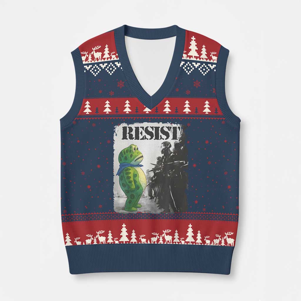 Frog Resist V-Neck Knit Sweater Vest Portland Frog Activist Protest City Art TS11 Navy Red Print Your Wear