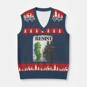 Frog Resist V-Neck Knit Sweater Vest Portland Frog Activist Protest City Art TS11 Navy Red Print Your Wear