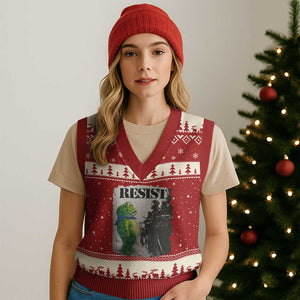 Frog Resist V-Neck Knit Sweater Vest Portland Frog Activist Protest City Art TS11 Red Beige Print Your Wear