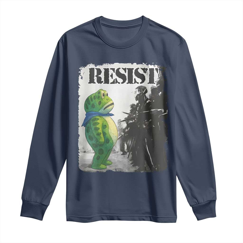 Frog Resist Long Sleeve Shirt Portland Frog Activist Protest City Art TS11 Navy Print Your Wear