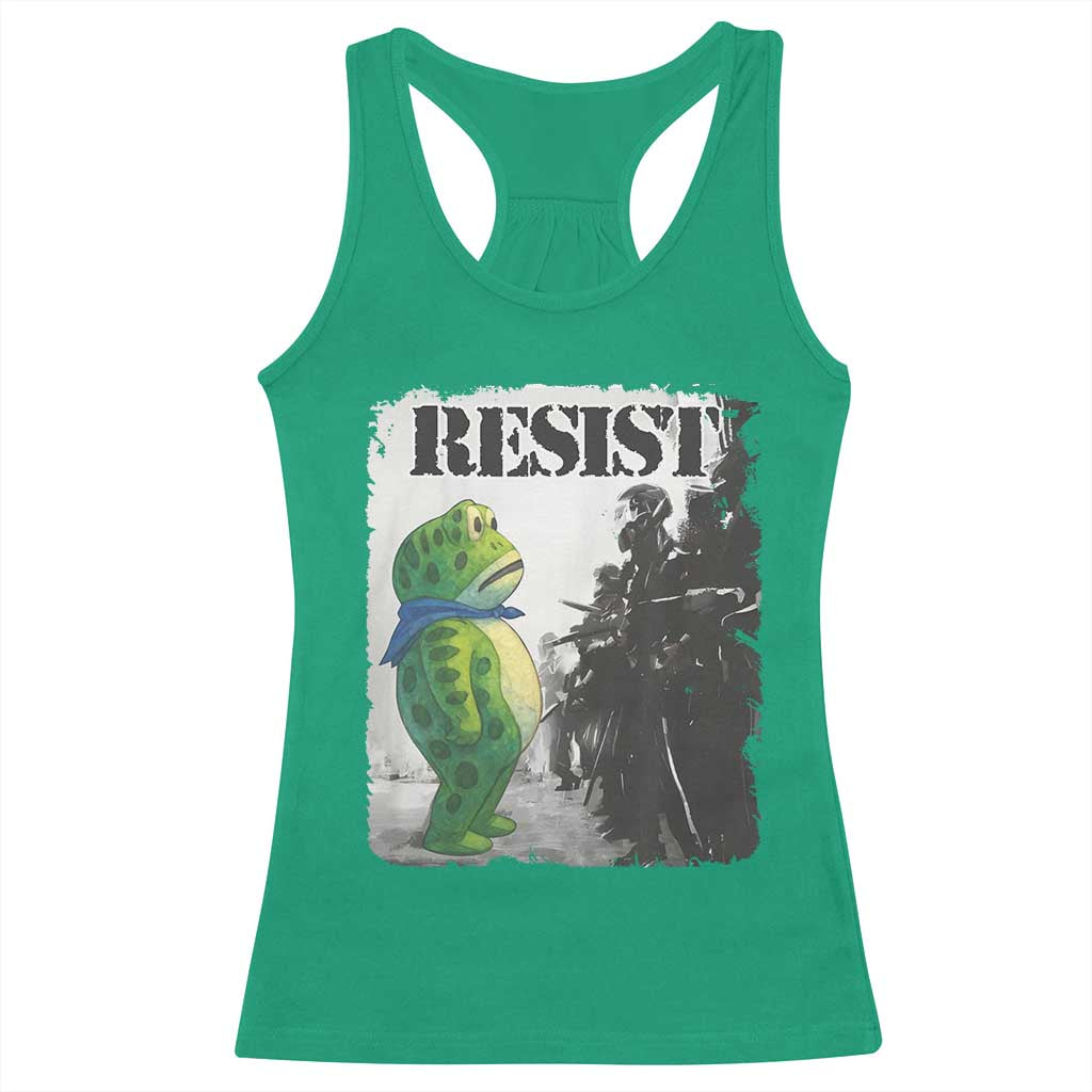 Frog Resist Racerback Tank Top Portland Frog Activist Protest City Art TS11 Irish Green Print Your Wear
