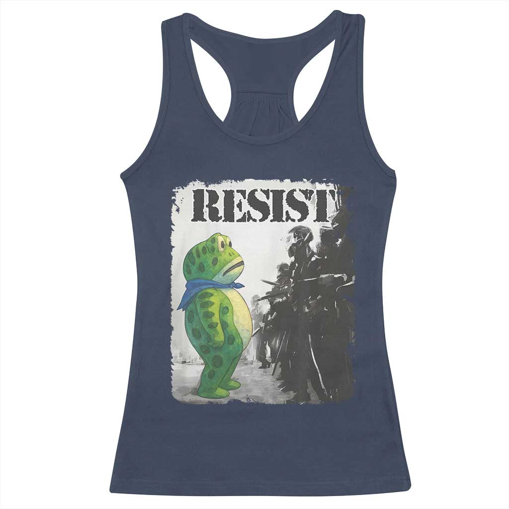 Frog Resist Racerback Tank Top Portland Frog Activist Protest City Art TS11 Navy Print Your Wear