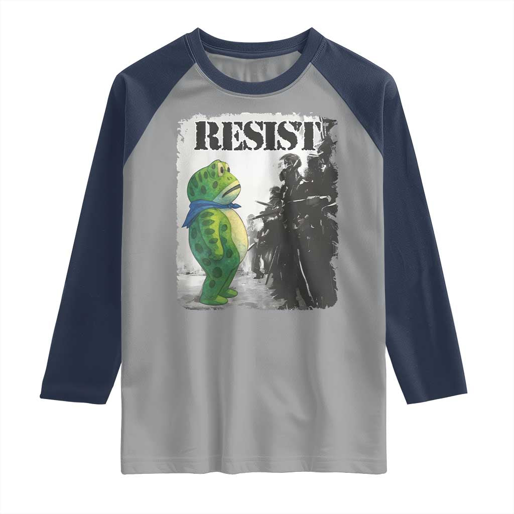 Frog Resist Raglan Shirt Portland Frog Activist Protest City Art TS11 Sport Gray Navy Print Your Wear