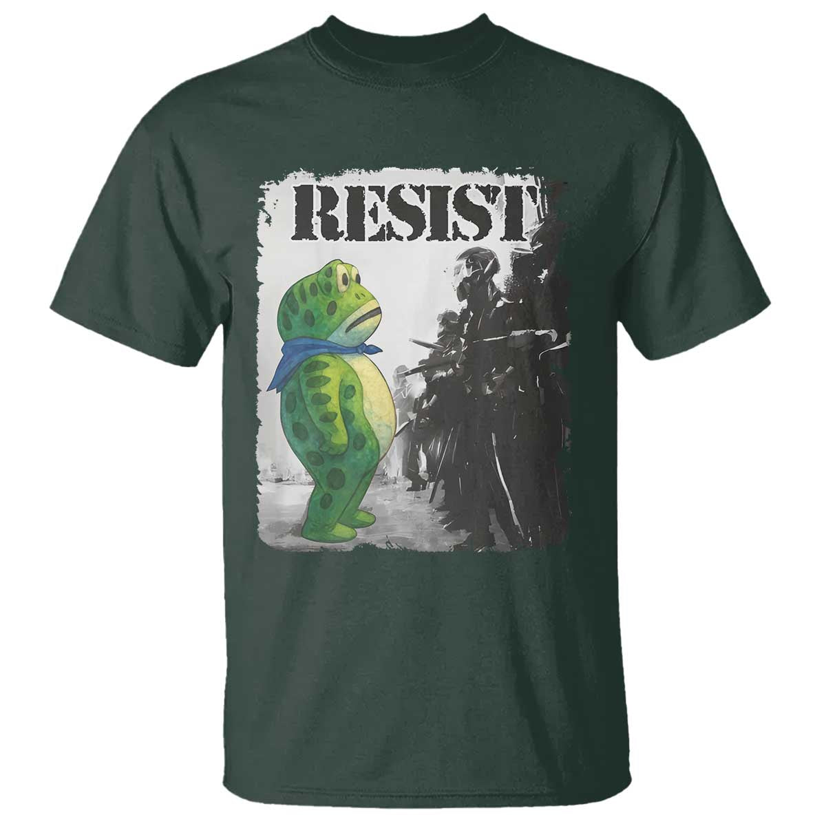 Frog Resist T Shirt Portland Frog Activist Protest City Art TS11 Dark Forest Green Print Your Wear