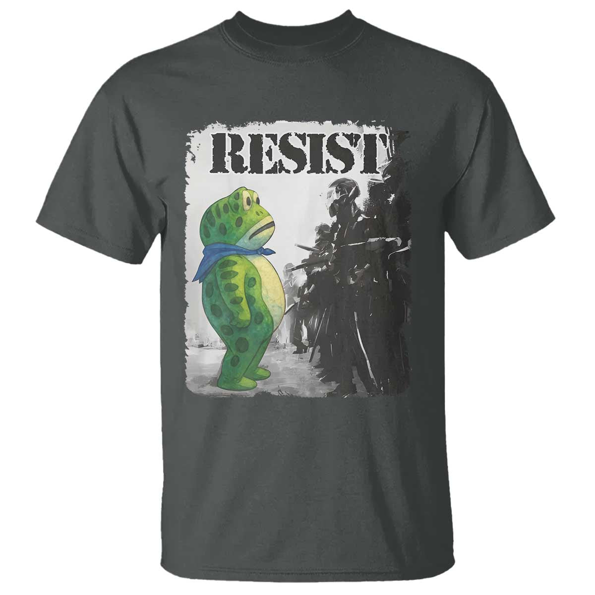 Frog Resist T Shirt Portland Frog Activist Protest City Art TS11 Dark Heather Print Your Wear