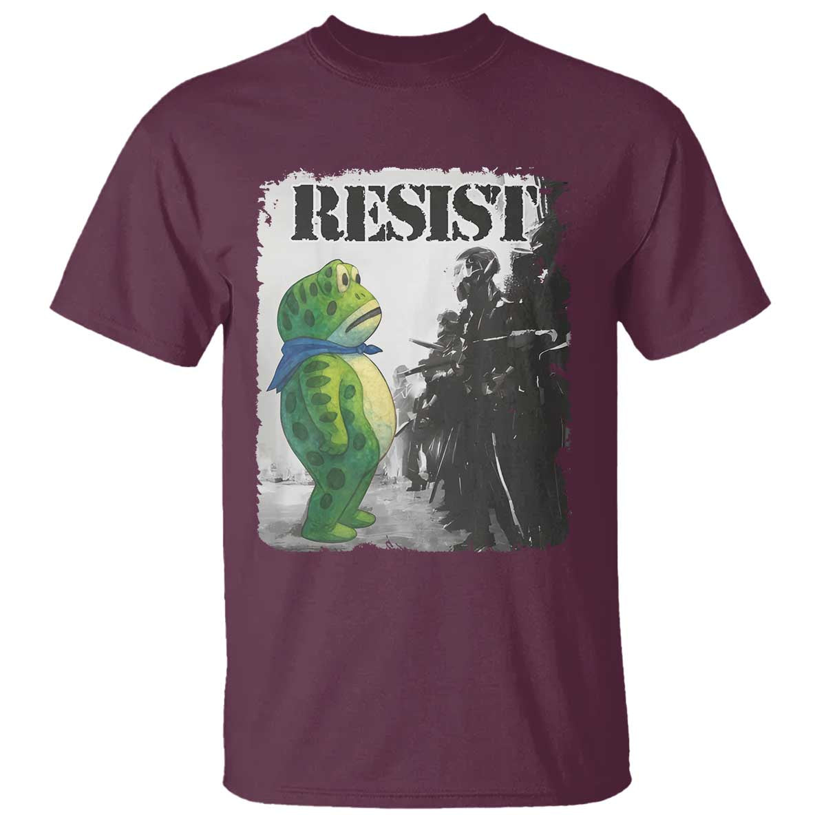 Frog Resist T Shirt Portland Frog Activist Protest City Art TS11 Maroon Print Your Wear