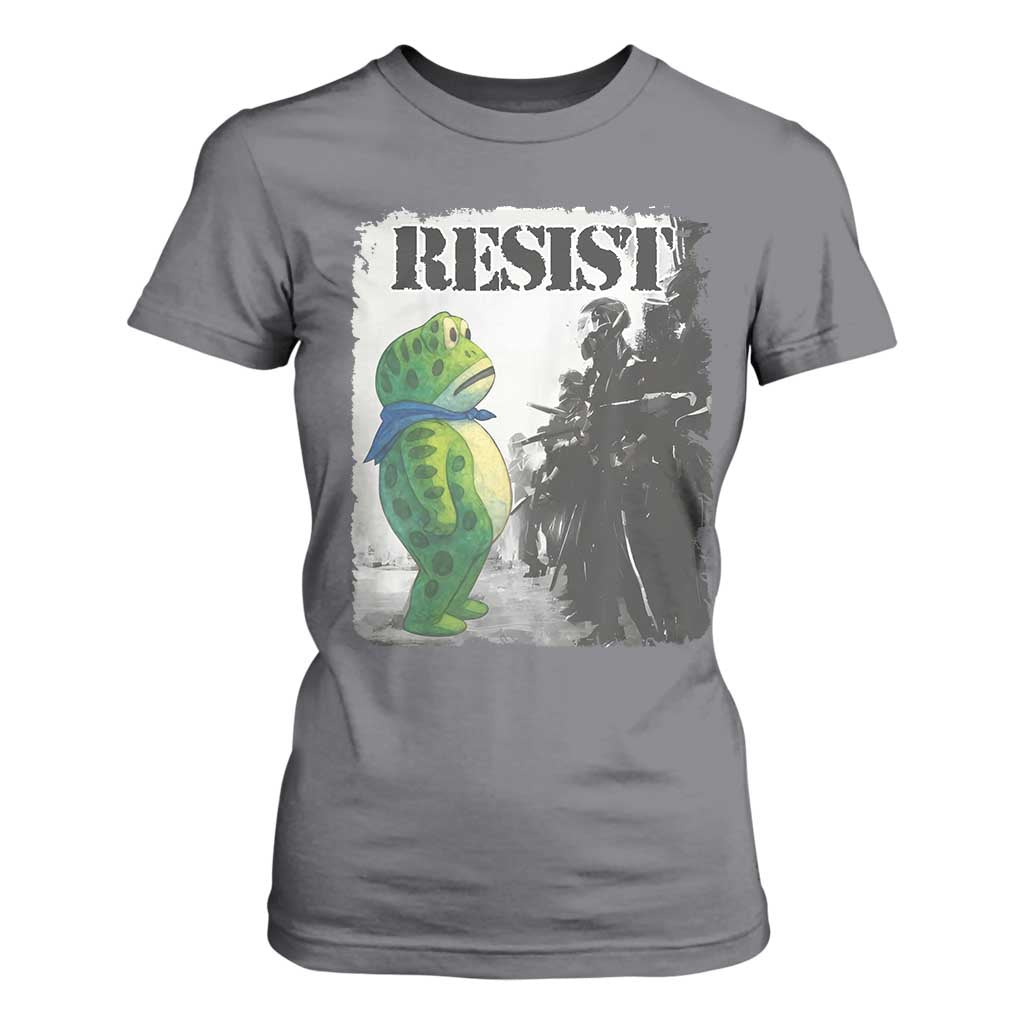 Frog Resist T Shirt For Women Portland Frog Activist Protest City Art TS11 Charcoal Print Your Wear