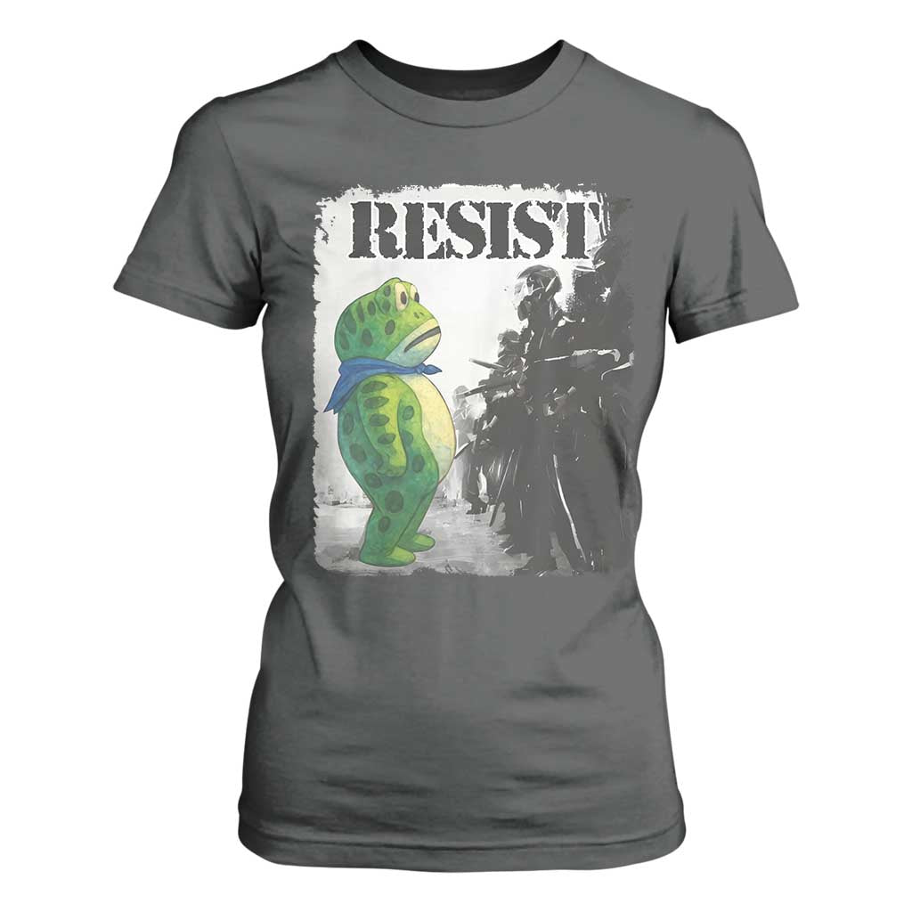Frog Resist T Shirt For Women Portland Frog Activist Protest City Art TS11 Dark Heather Print Your Wear
