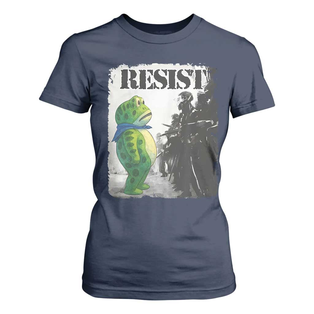 Frog Resist T Shirt For Women Portland Frog Activist Protest City Art TS11 Navy Print Your Wear