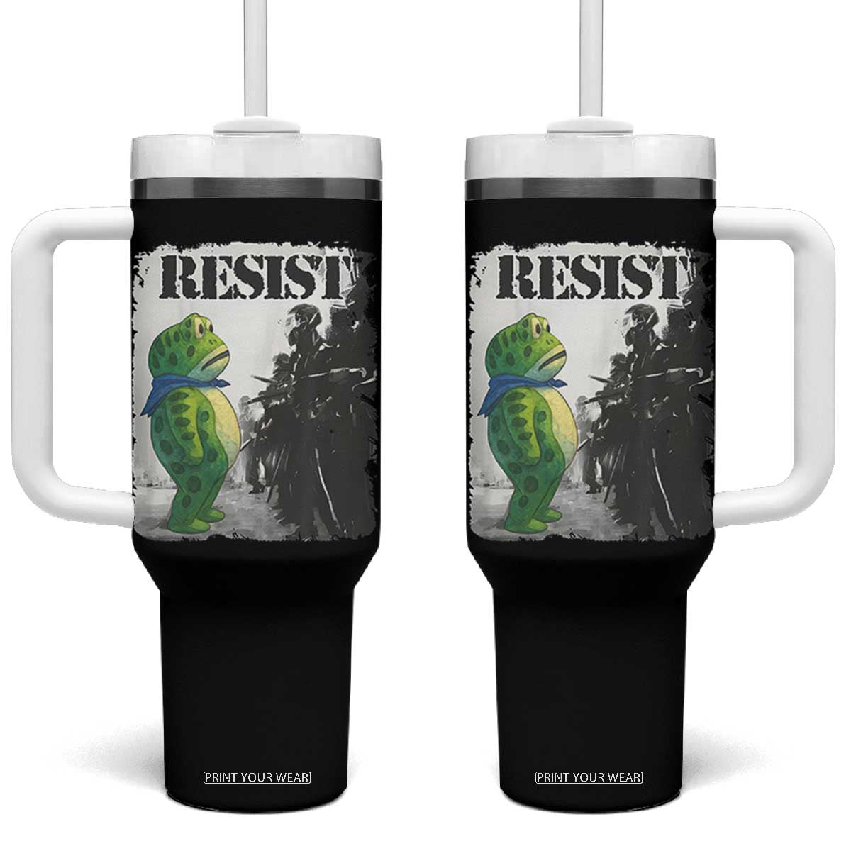 Frog Resist Tumbler With Handle Portland Frog Activist Protest City Art TS11 One Size: 40 oz Black Print Your Wear