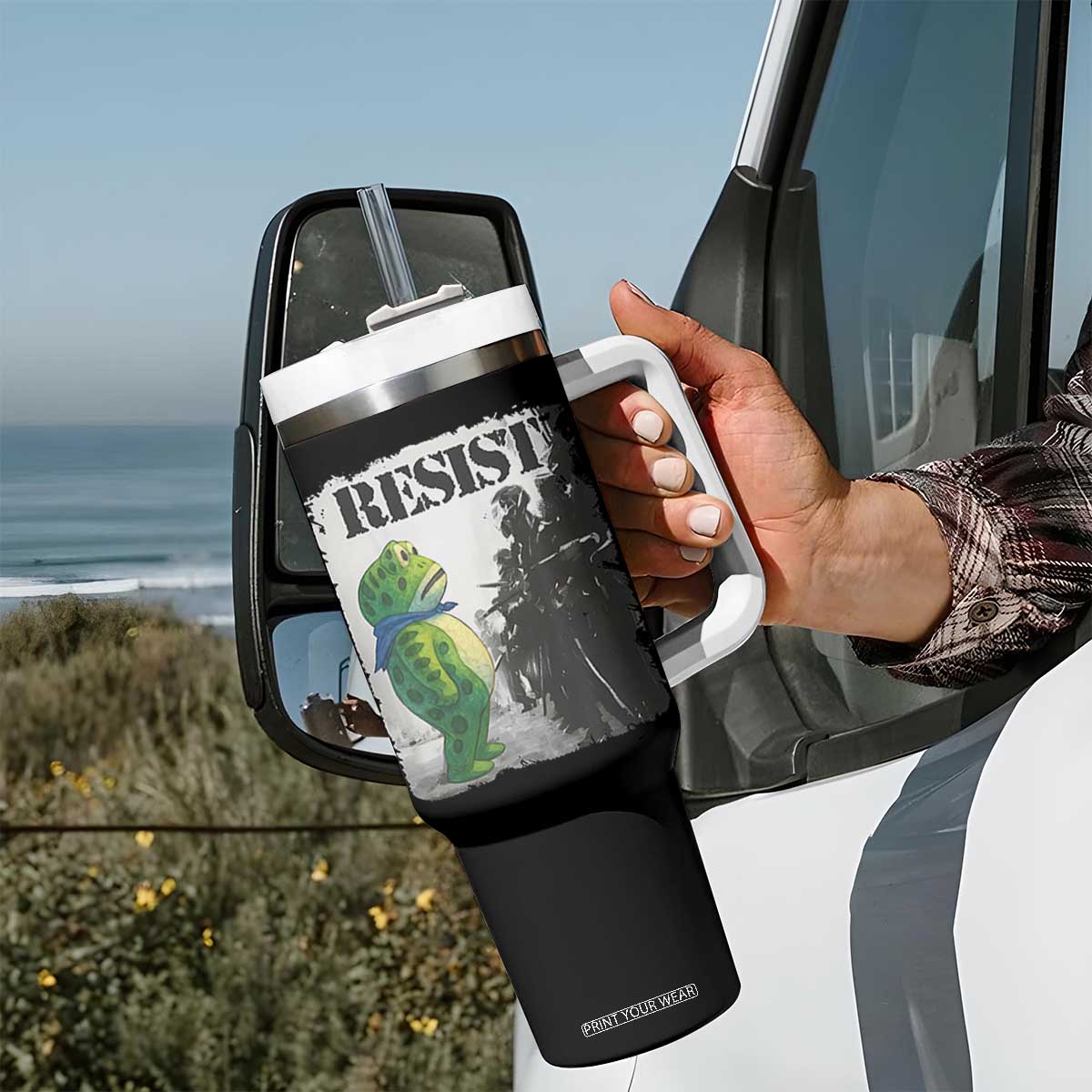 Frog Resist Tumbler With Handle Portland Frog Activist Protest City Art TS11 Print Your Wear