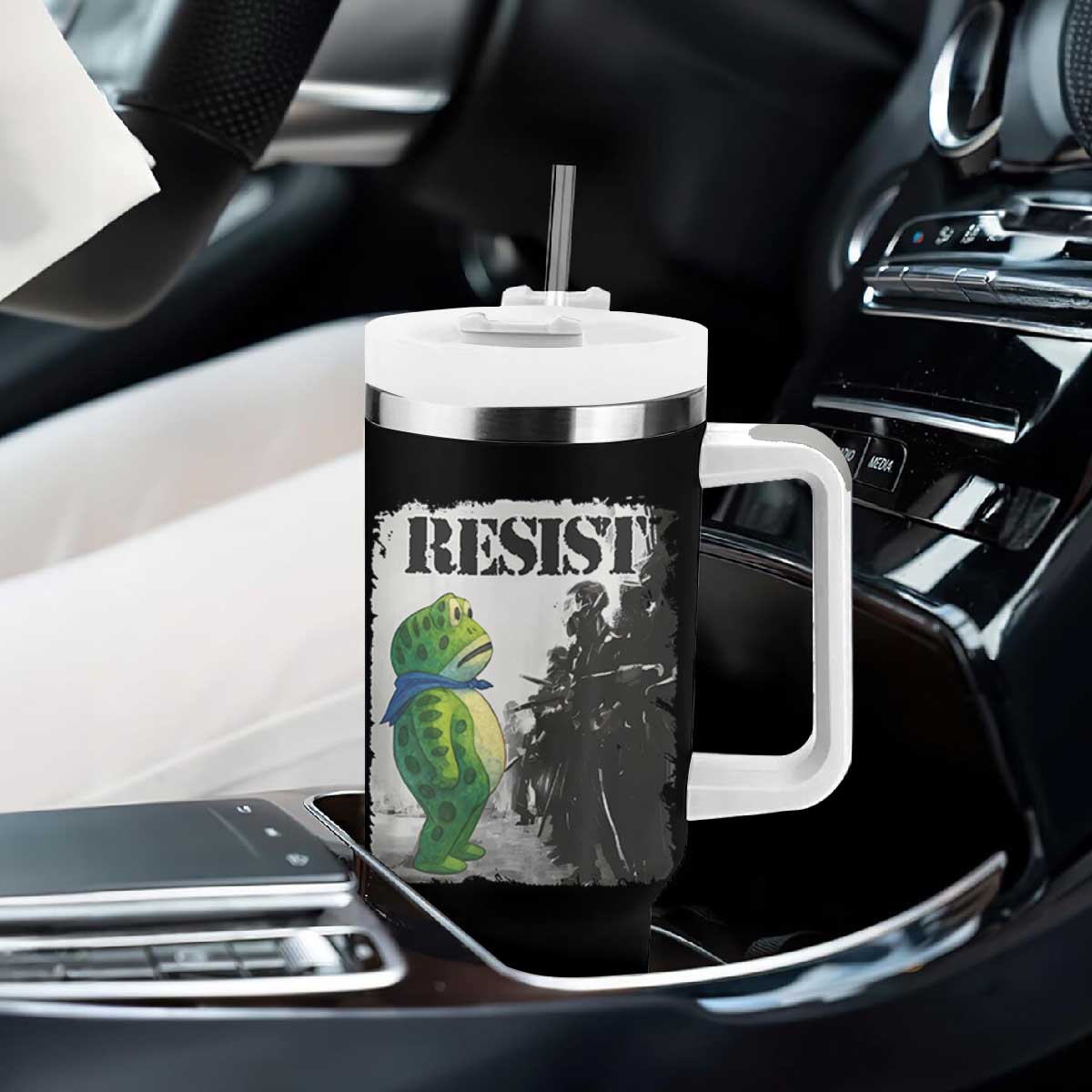 Frog Resist Tumbler With Handle Portland Frog Activist Protest City Art TS11 Print Your Wear