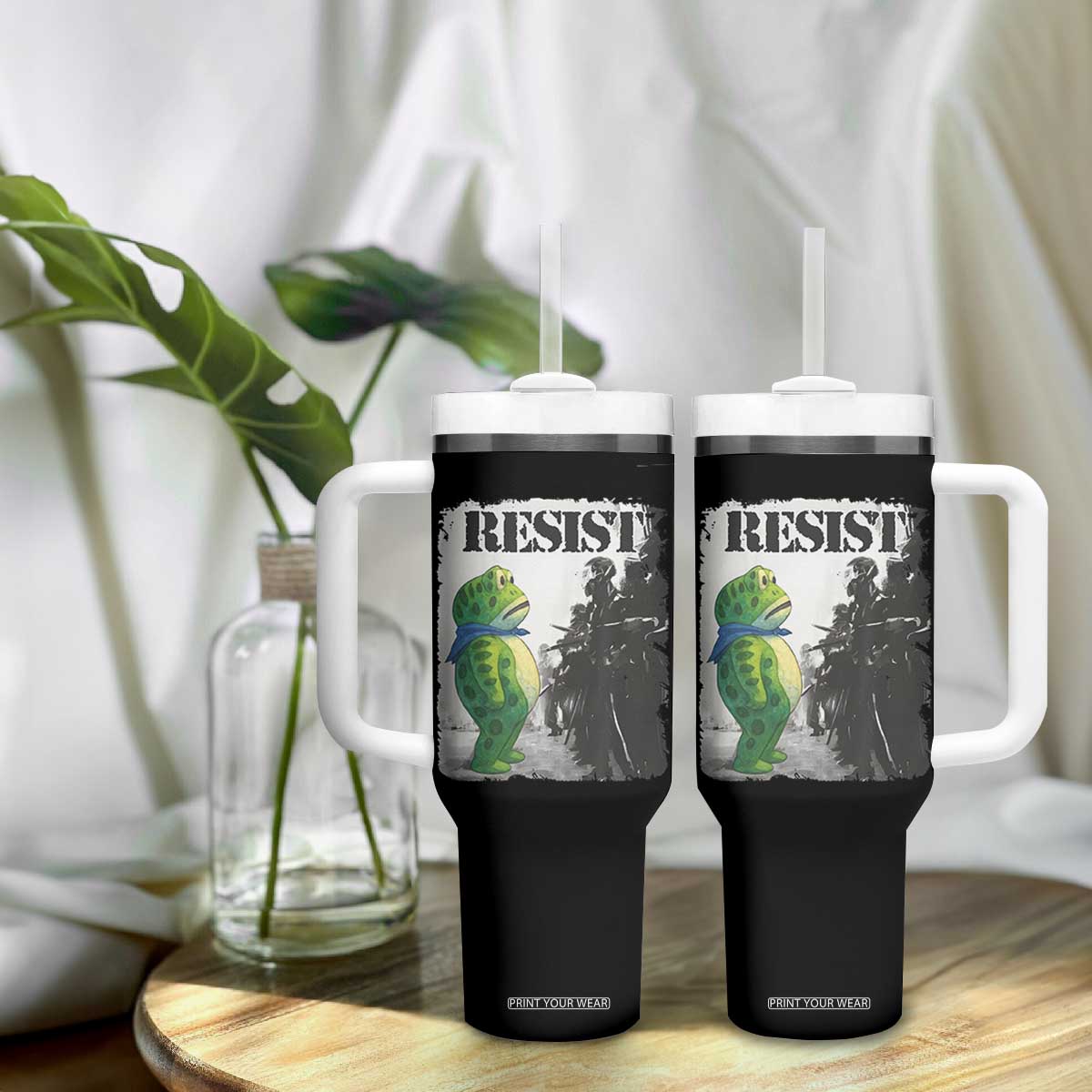 Frog Resist Tumbler With Handle Portland Frog Activist Protest City Art TS11 Print Your Wear