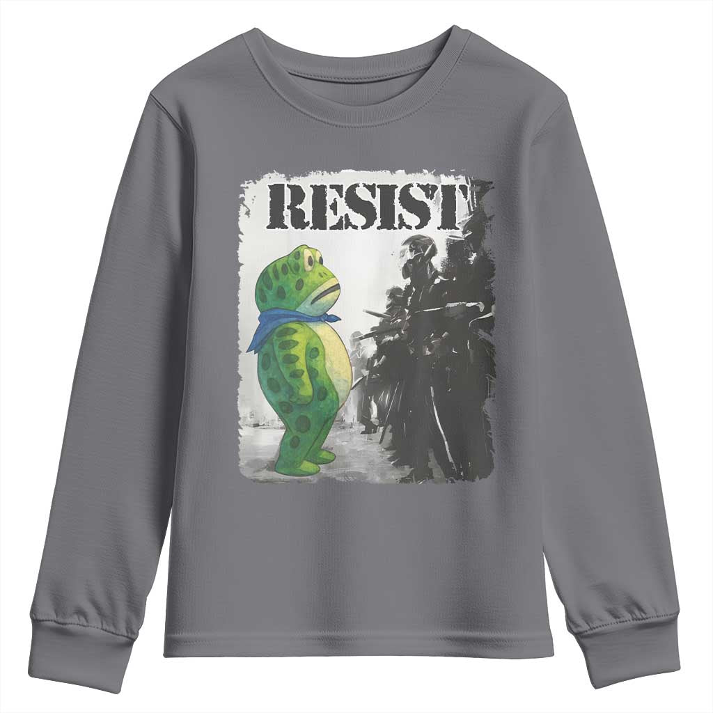 Frog Resist Youth Sweatshirt Portland Frog Activist Protest City Art TS11 Charcoal Print Your Wear