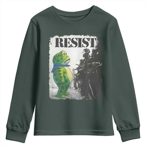 Frog Resist Youth Sweatshirt Portland Frog Activist Protest City Art TS11 Dark Forest Green Print Your Wear