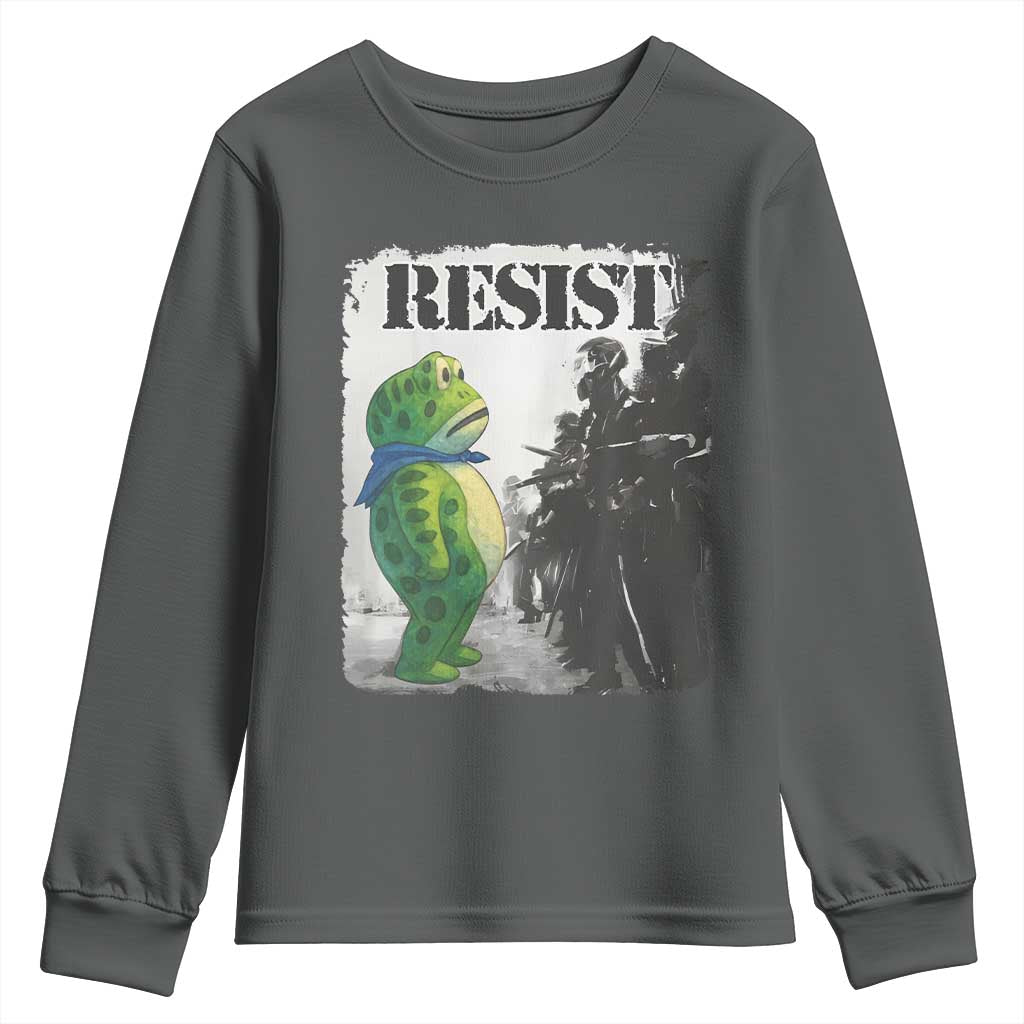 Frog Resist Youth Sweatshirt Portland Frog Activist Protest City Art TS11 Dark Heather Print Your Wear