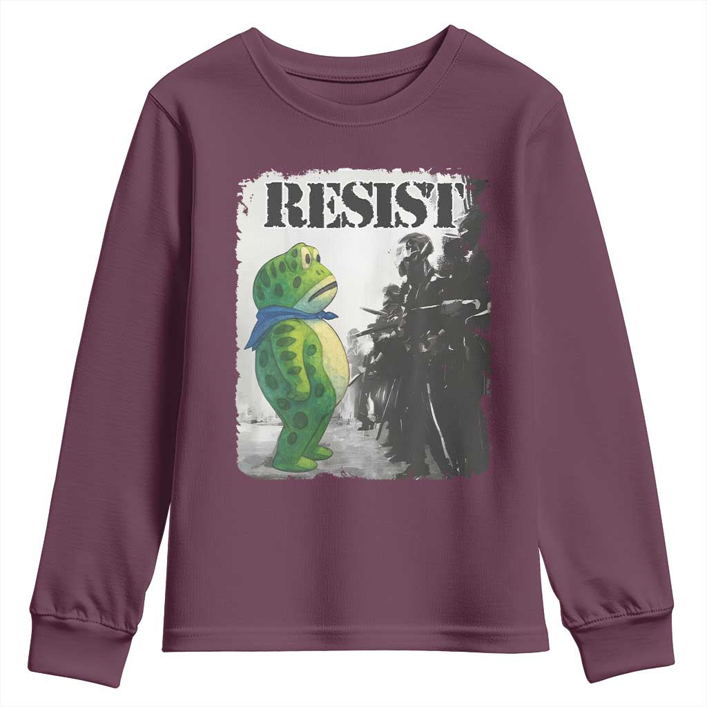 Frog Resist Youth Sweatshirt Portland Frog Activist Protest City Art TS11 Maroon Print Your Wear