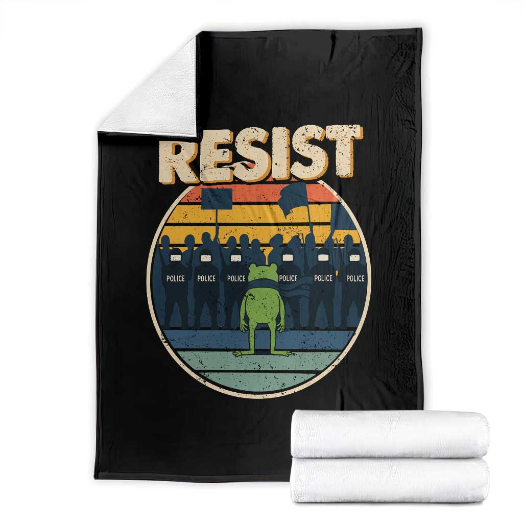 Frog Resist Throw Blanket Portland Frog Activist Protest Retro Sunset TS11 Black Print Your Wear