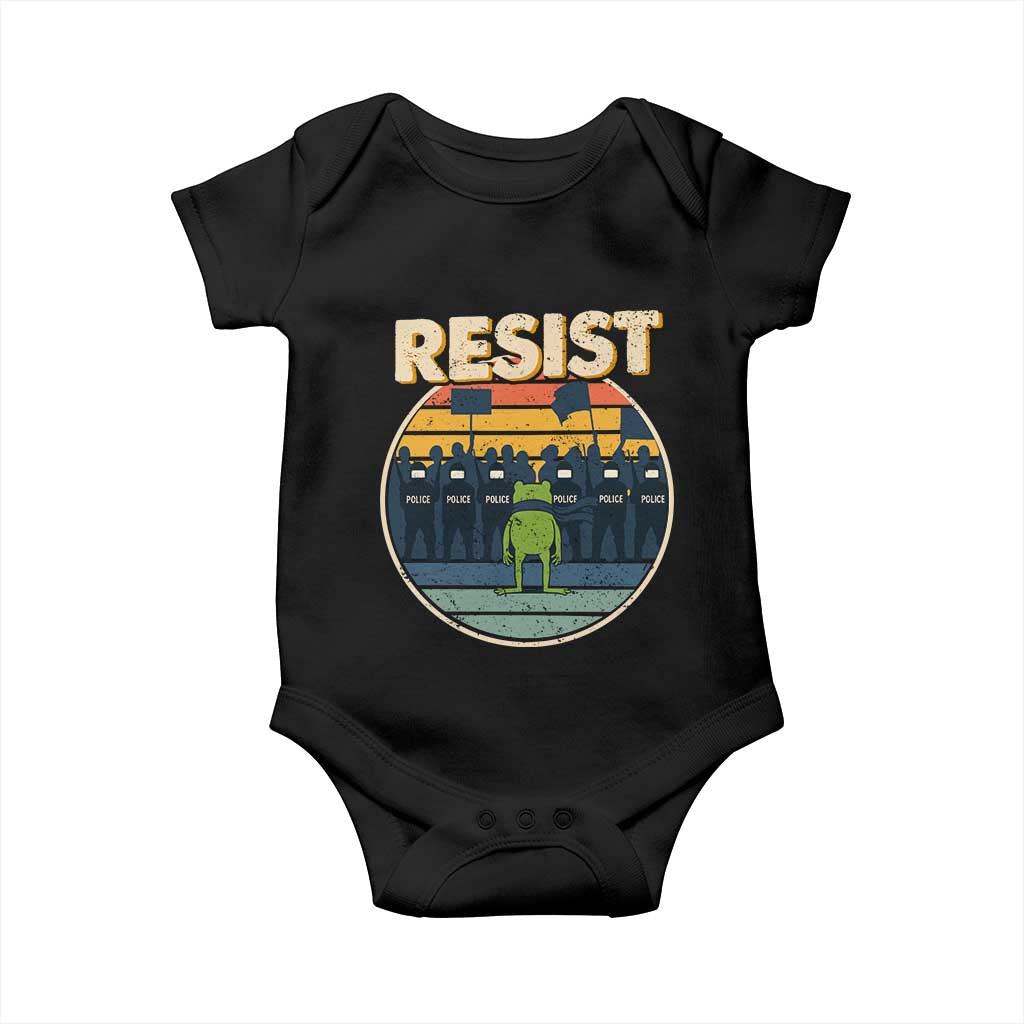 Frog Resist Baby Onesie Portland Frog Activist Protest Retro Sunset TS11 Black Print Your Wear