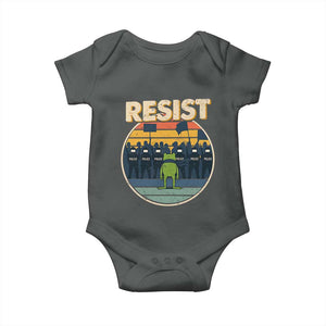Frog Resist Baby Onesie Portland Frog Activist Protest Retro Sunset TS11 Dark Heather Print Your Wear