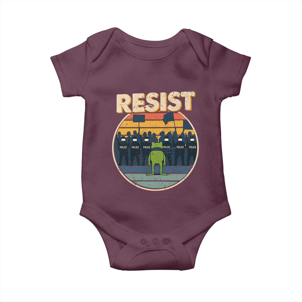 Frog Resist Baby Onesie Portland Frog Activist Protest Retro Sunset TS11 Maroon Print Your Wear