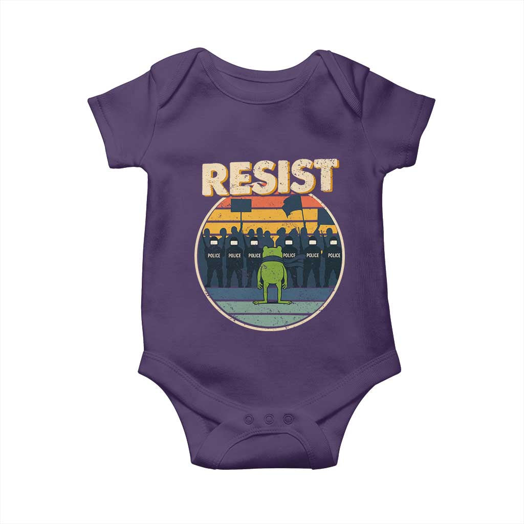 Frog Resist Baby Onesie Portland Frog Activist Protest Retro Sunset TS11 Purple Print Your Wear