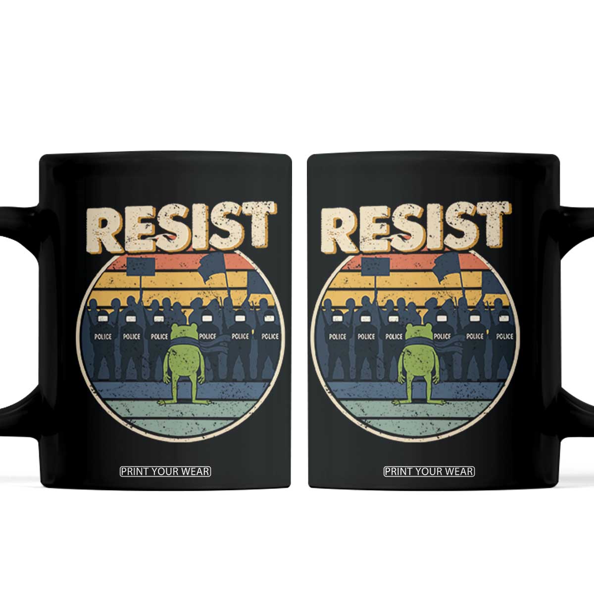 Frog Resist Coffee Mug Portland Frog Activist Protest Retro Sunset TS11 Black Print Your Wear