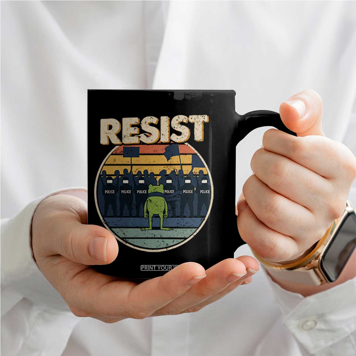 Frog Resist Coffee Mug Portland Frog Activist Protest Retro Sunset TS11 Print Your Wear