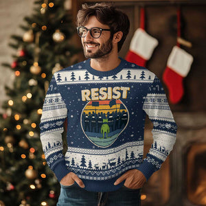 Frog Resist Ugly Christmas Sweater Portland Frog Activist Protest Retro Sunset TS11 Navy Beige Print Your Wear
