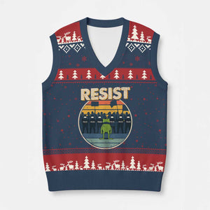 Frog Resist V-Neck Knit Sweater Vest Portland Frog Activist Protest Retro Sunset TS11 Navy Red Print Your Wear