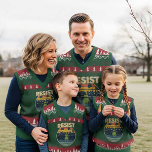 Frog Resist V-Neck Knit Sweater Vest Portland Frog Activist Protest Retro Sunset TS11 Red Green Print Your Wear