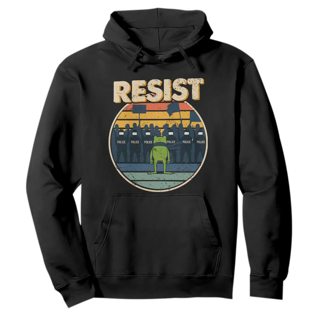 Frog Resist Hoodie Portland Frog Activist Protest Retro Sunset TS11 Black Print Your Wear