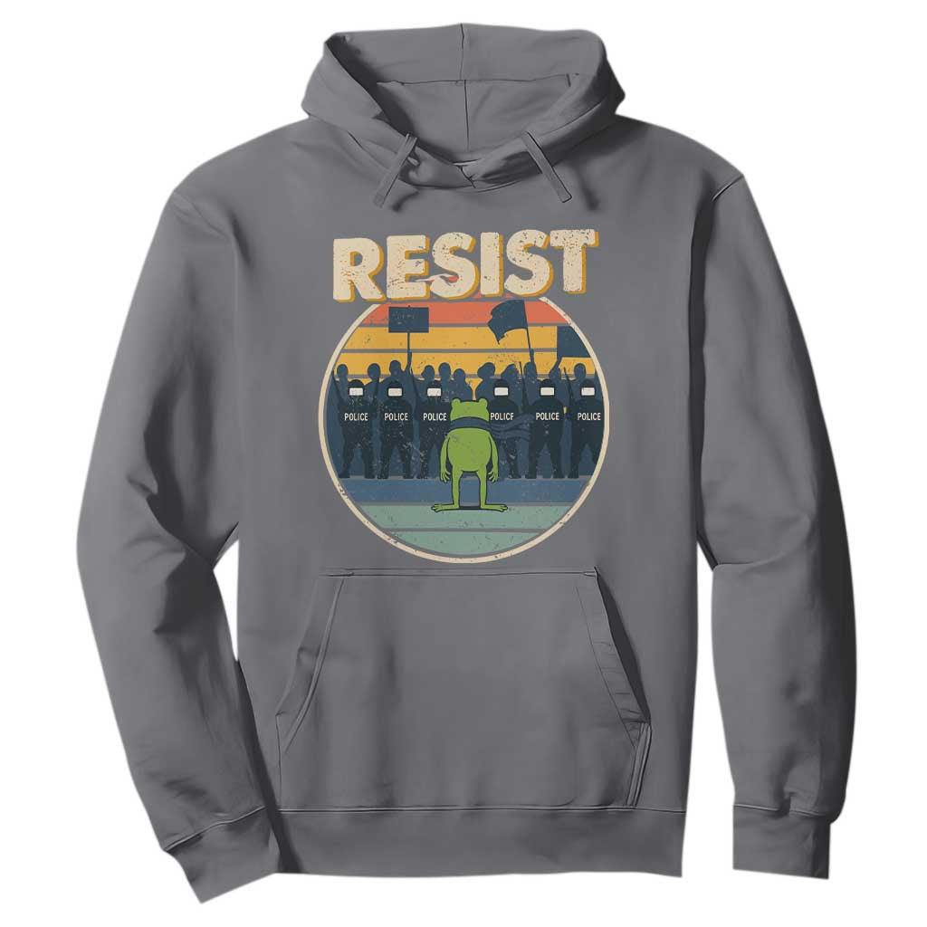 Frog Resist Hoodie Portland Frog Activist Protest Retro Sunset TS11 Charcoal Print Your Wear