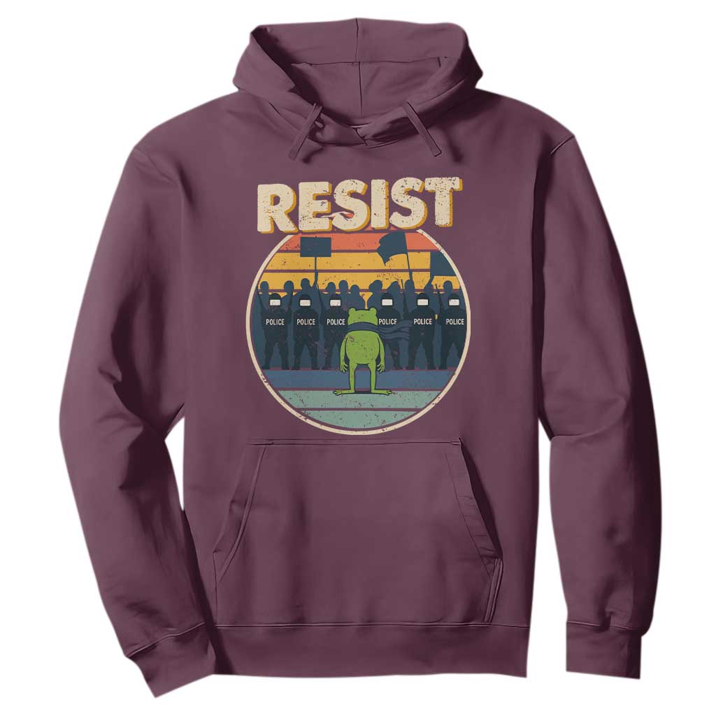 Frog Resist Hoodie Portland Frog Activist Protest Retro Sunset TS11 Maroon Print Your Wear
