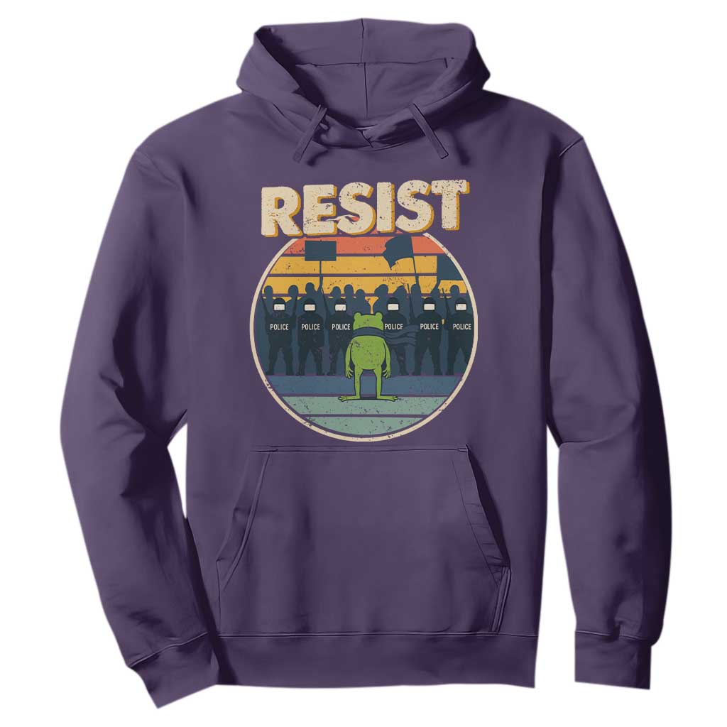 Frog Resist Hoodie Portland Frog Activist Protest Retro Sunset TS11 Purple Print Your Wear