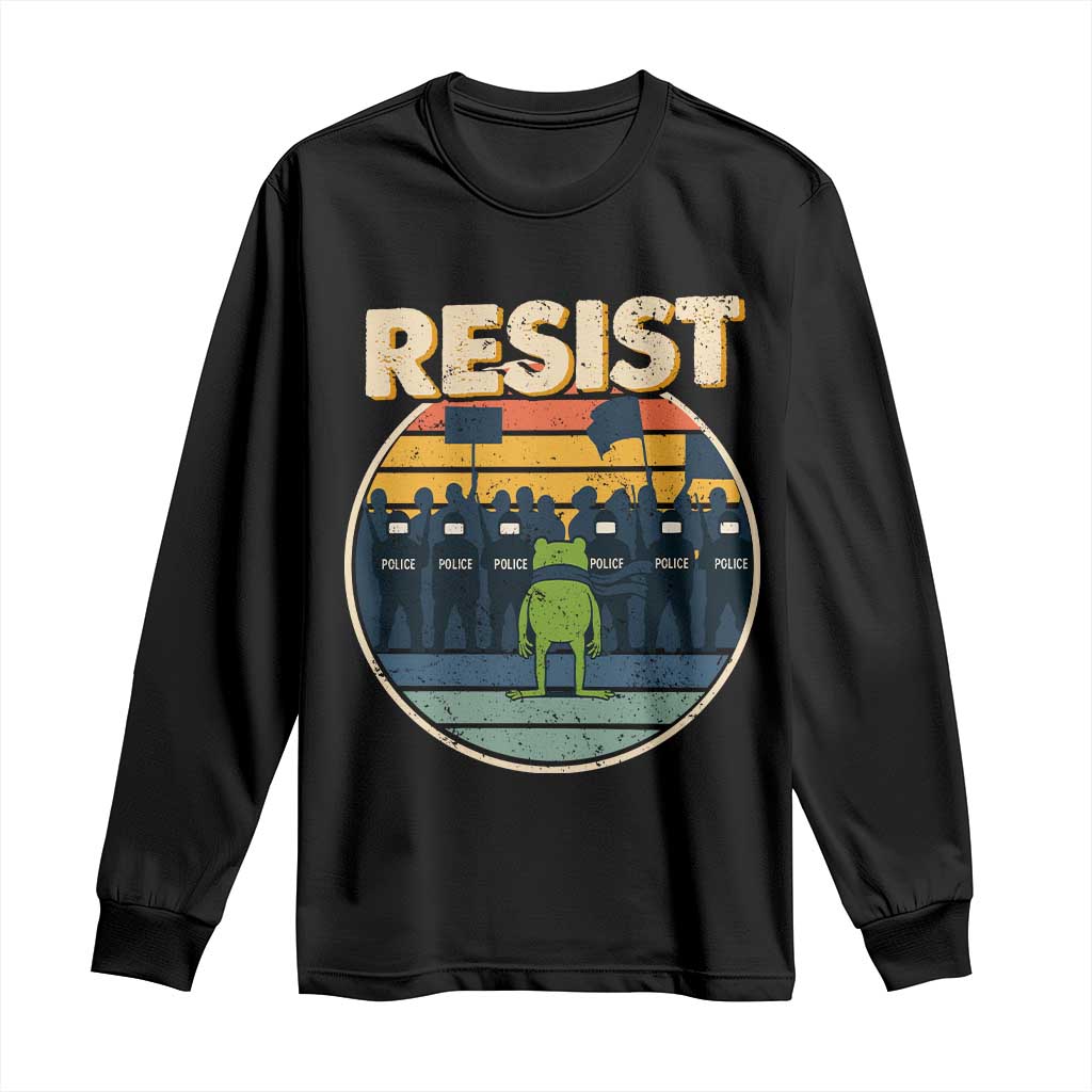 Frog Resist Long Sleeve Shirt Portland Frog Activist Protest Retro Sunset TS11 Black Print Your Wear
