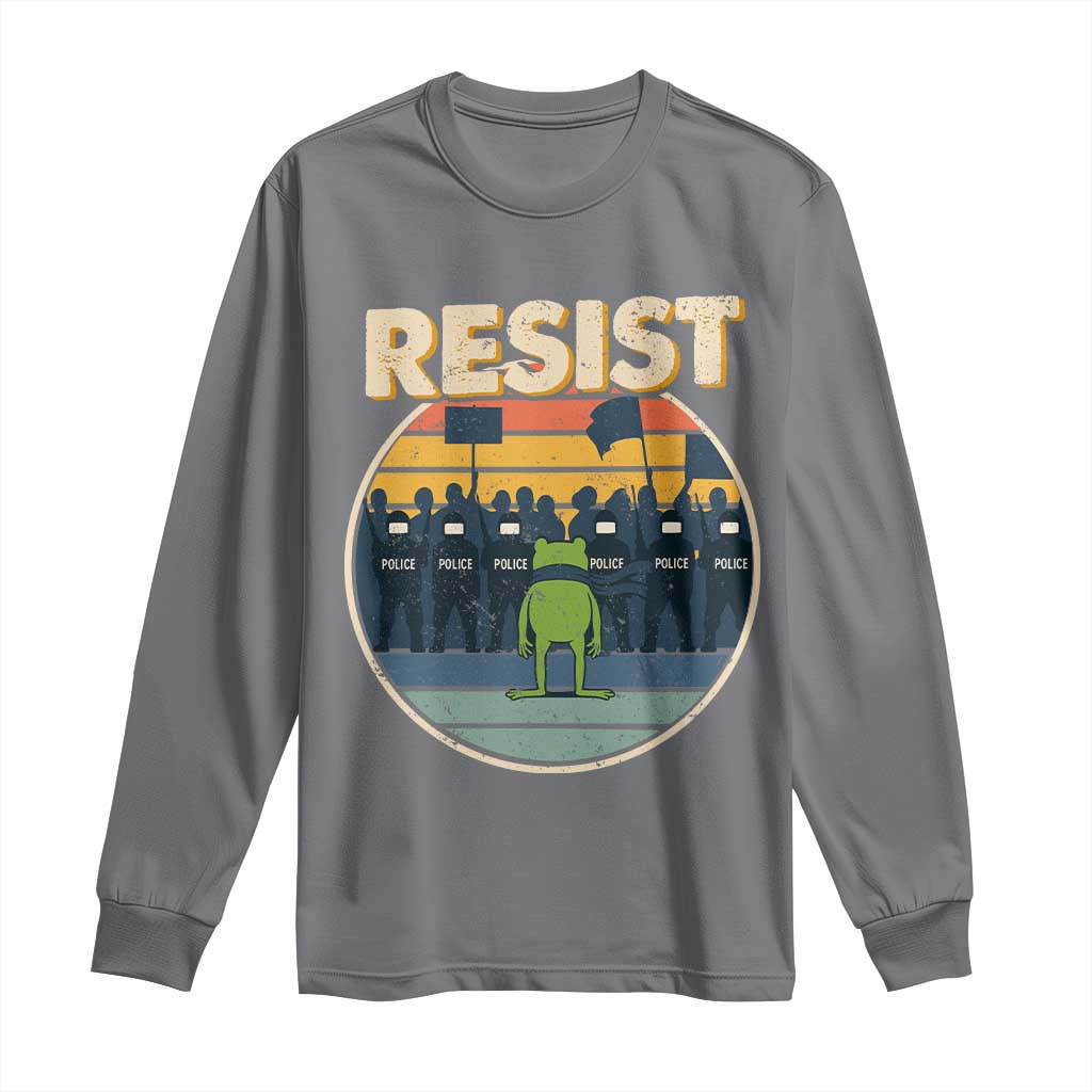 Frog Resist Long Sleeve Shirt Portland Frog Activist Protest Retro Sunset TS11 Charcoal Print Your Wear
