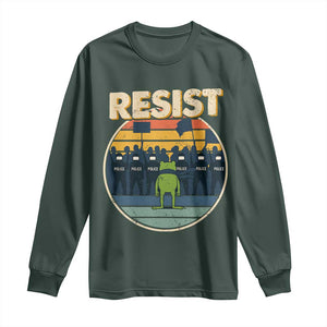 Frog Resist Long Sleeve Shirt Portland Frog Activist Protest Retro Sunset TS11 Dark Forest Green Print Your Wear