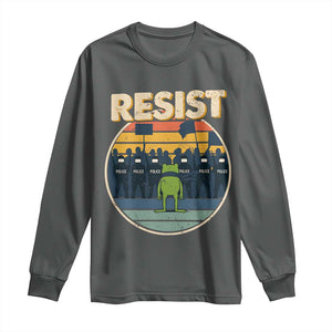 Frog Resist Long Sleeve Shirt Portland Frog Activist Protest Retro Sunset TS11 Dark Heather Print Your Wear