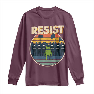 Frog Resist Long Sleeve Shirt Portland Frog Activist Protest Retro Sunset TS11 Maroon Print Your Wear