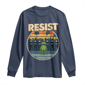 Frog Resist Long Sleeve Shirt Portland Frog Activist Protest Retro Sunset TS11 Navy Print Your Wear