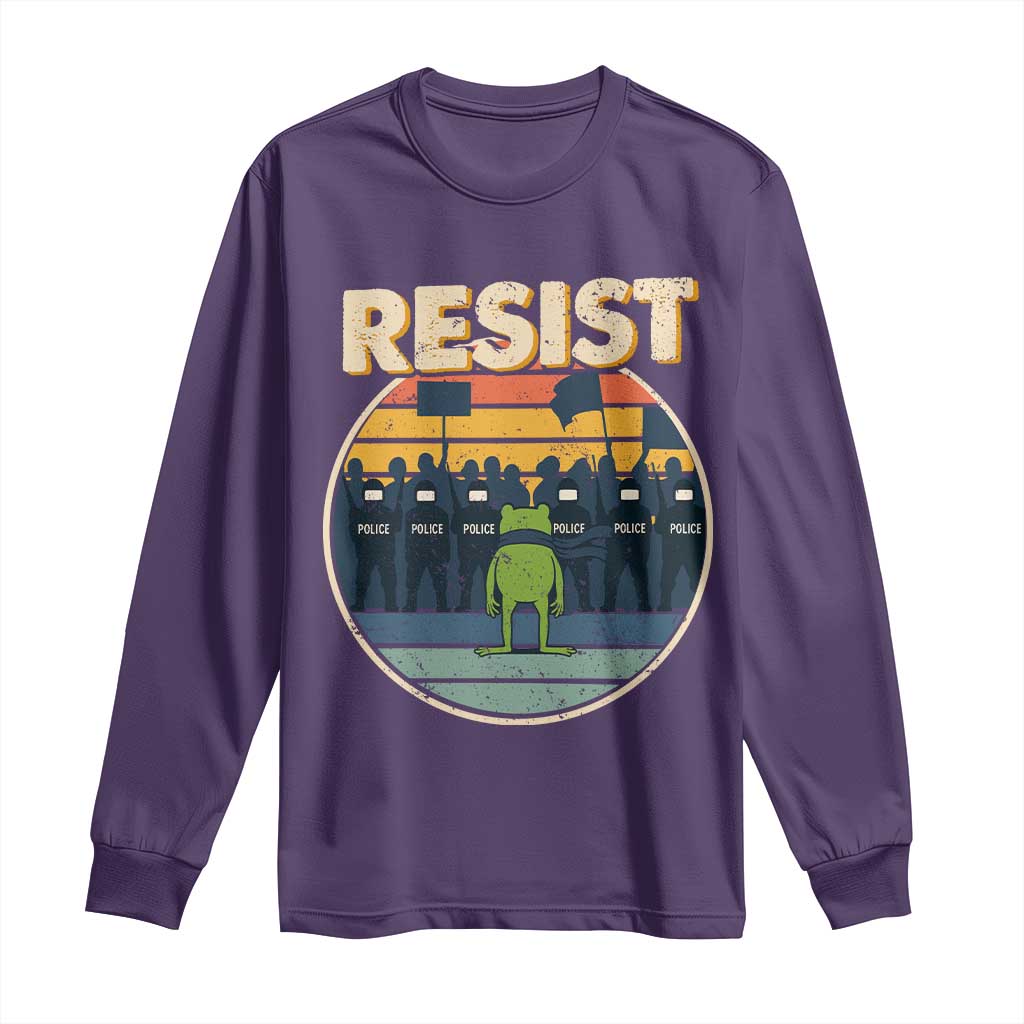 Frog Resist Long Sleeve Shirt Portland Frog Activist Protest Retro Sunset TS11 Purple Print Your Wear